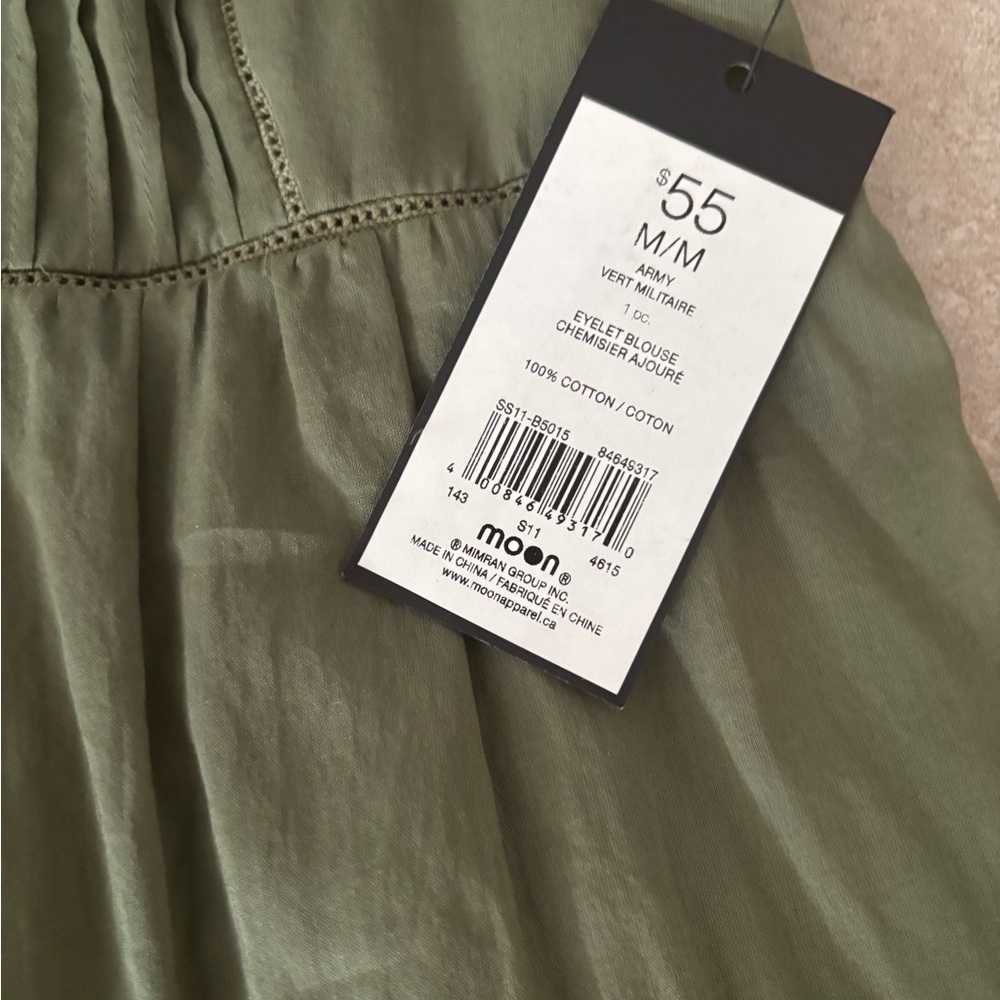 Moon Army Green Eyelet Button Down Blouse - Picture 3 of 7